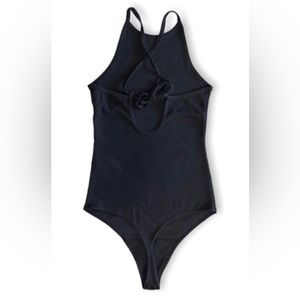 Abercrombie and Fitch black open tie back ribbed bodysuit